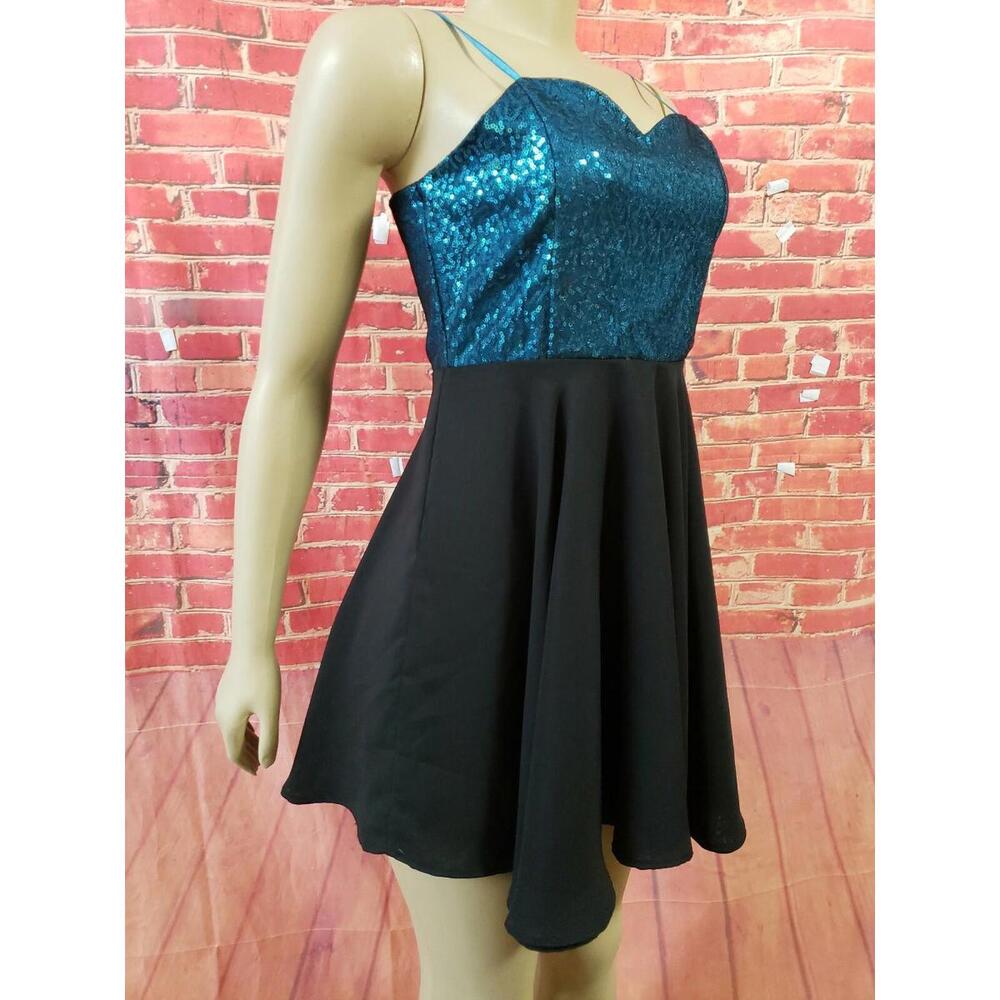 Un Deux Trois Collection Teal/Black ladies Dress Sequined Sz 16 NWT $169.00
